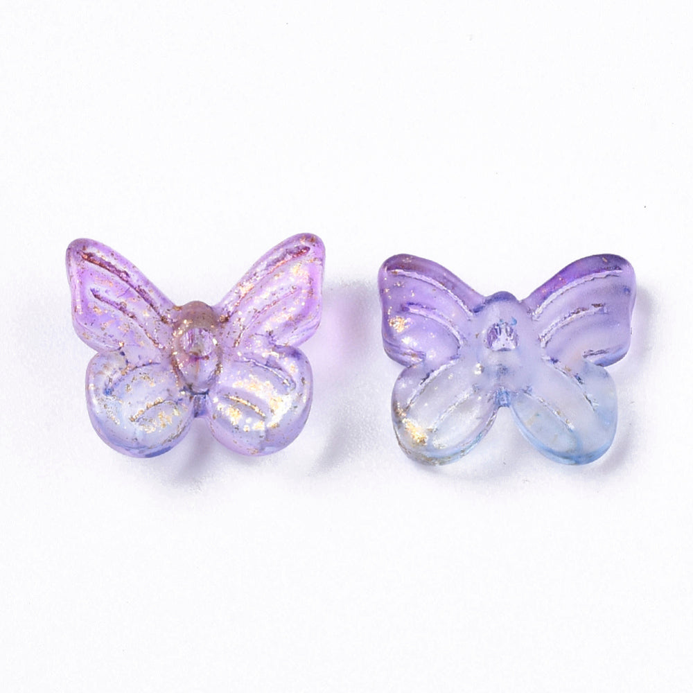 Plum Butterfly Glass Charms with Golden Foil 7x11mm | Pack of 10 | The Pink Bead Shop Canada