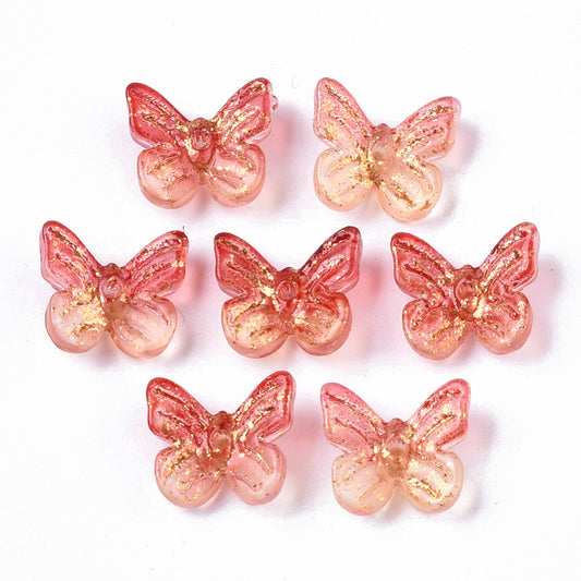 Orange Red Butterfly Glass Charms with Golden Foil 7x11mm | Pack of 10 | The Pink Bead Shop Canada