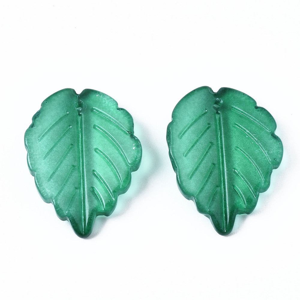 Sea Green Glass Leaf Pendants 23.5x17.5mm – Sold Individually Bulk| The Pink Bead Shop Canada