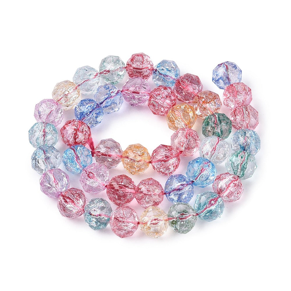 Mixed Color Crackle Glass Beads Round Faceted 9.5–10.5mm | The Pink Bead Shop Canada