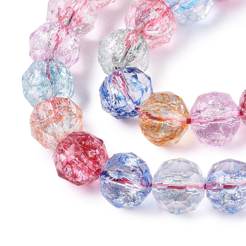 Mixed Color Crackle Glass Beads Round Faceted 9.5–10.5mm | The Pink Bead Shop Canada