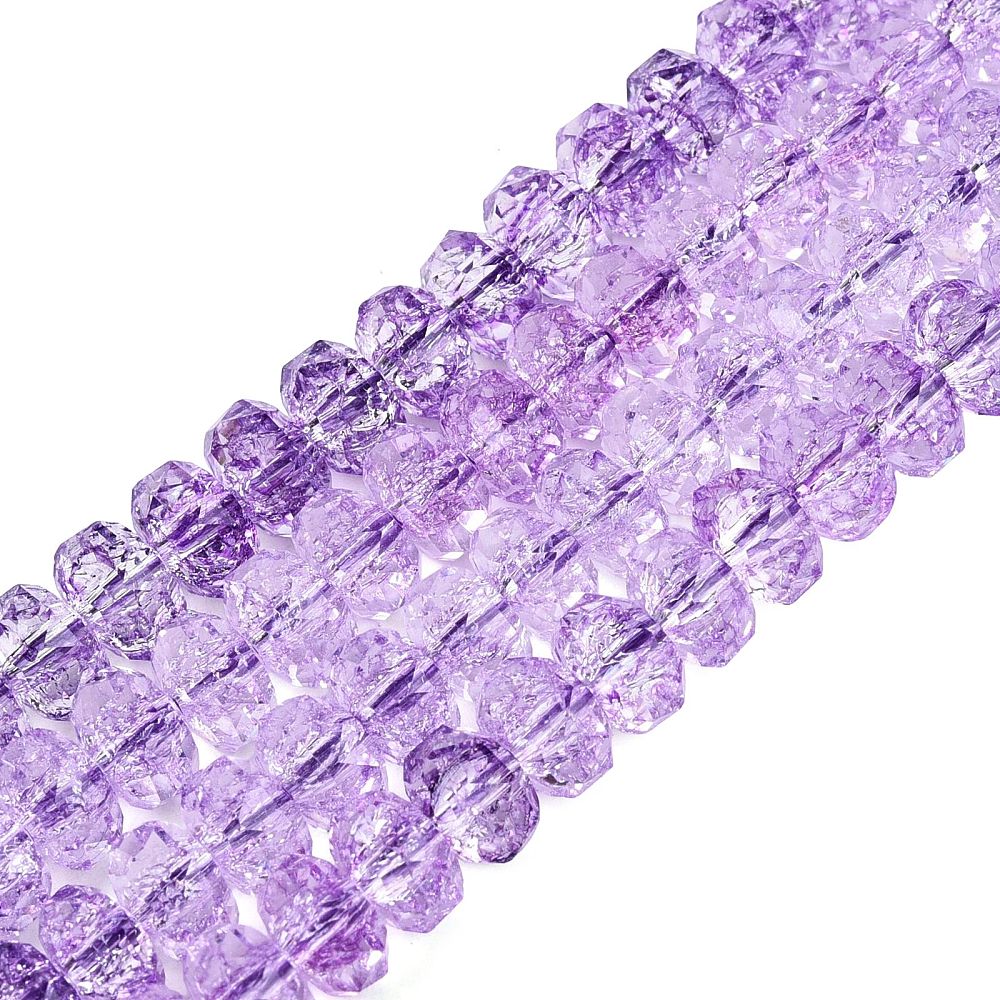 Lilac Crackle Glass Beads Rondelle Faceted 7.5–8mm | The Pink Bead Shop Canada
