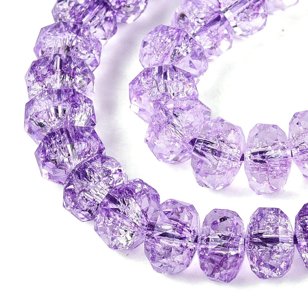 Lilac Crackle Glass Beads Rondelle Faceted 7.5–8mm | The Pink Bead Shop Canada