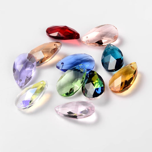 Bulk Mixed Color Faceted Teardrop Glass Pendants 22x13mm | The Pink Bead Shop Canada