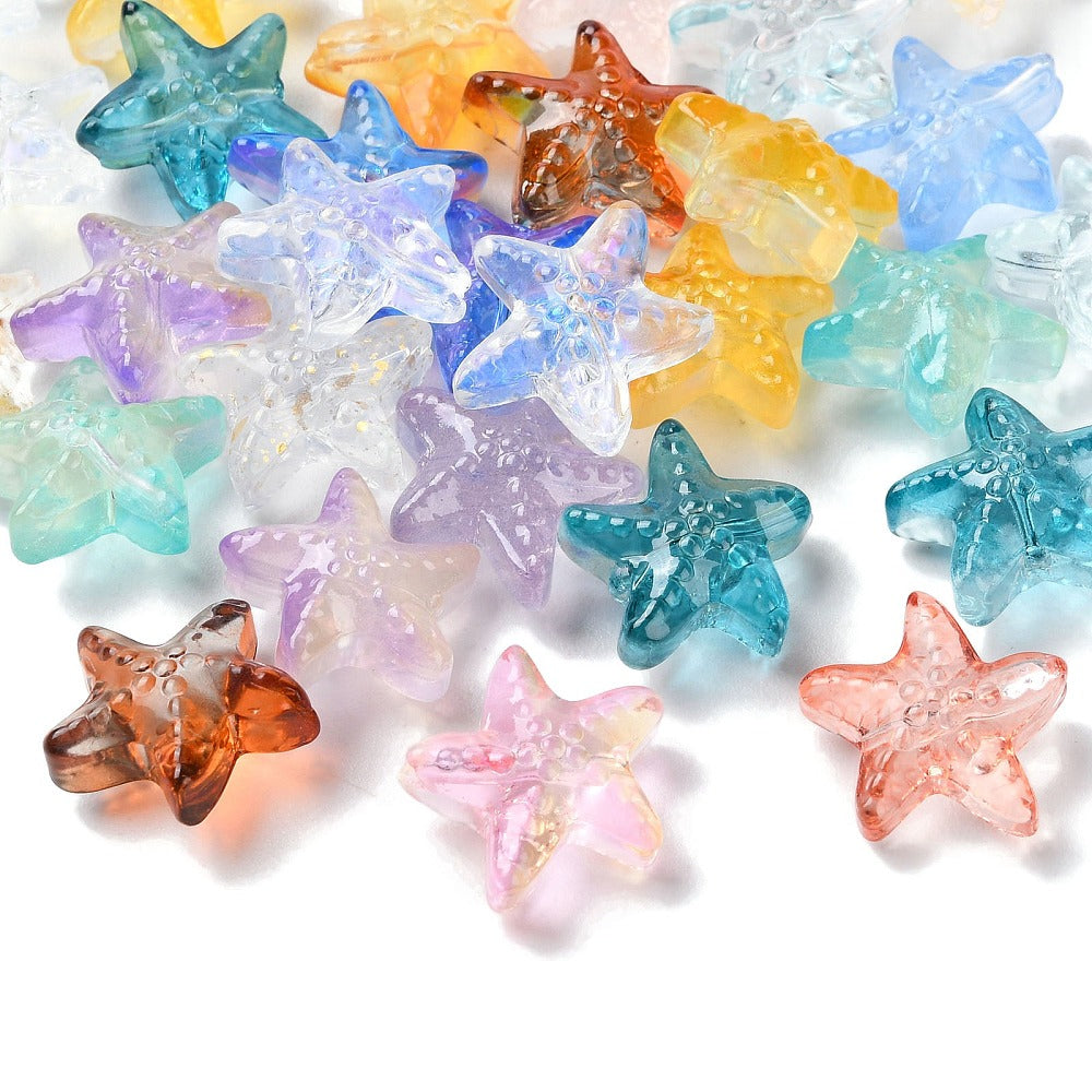 Transparent Glass Starfish Beads 15x15mm – Mixed Colours | The Pink Bead Shop Canada