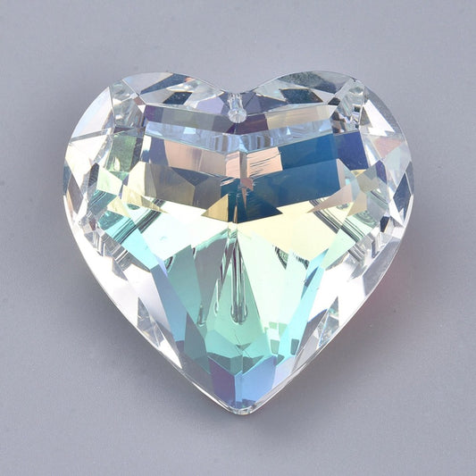 Crystal AB Heart Pendants | Faceted Rhinestone Heart Charms | The Pink Bead Shop Canada