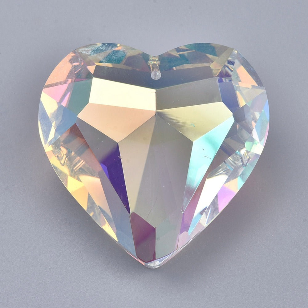 Crystal AB Heart Pendants | Faceted Rhinestone Heart Charms | The Pink Bead Shop Canada