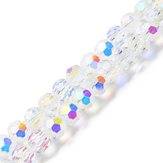Clear AB Electroplated Faceted Rondelle Glass Beads 7x8mm | The Pink Bead Shop Canada