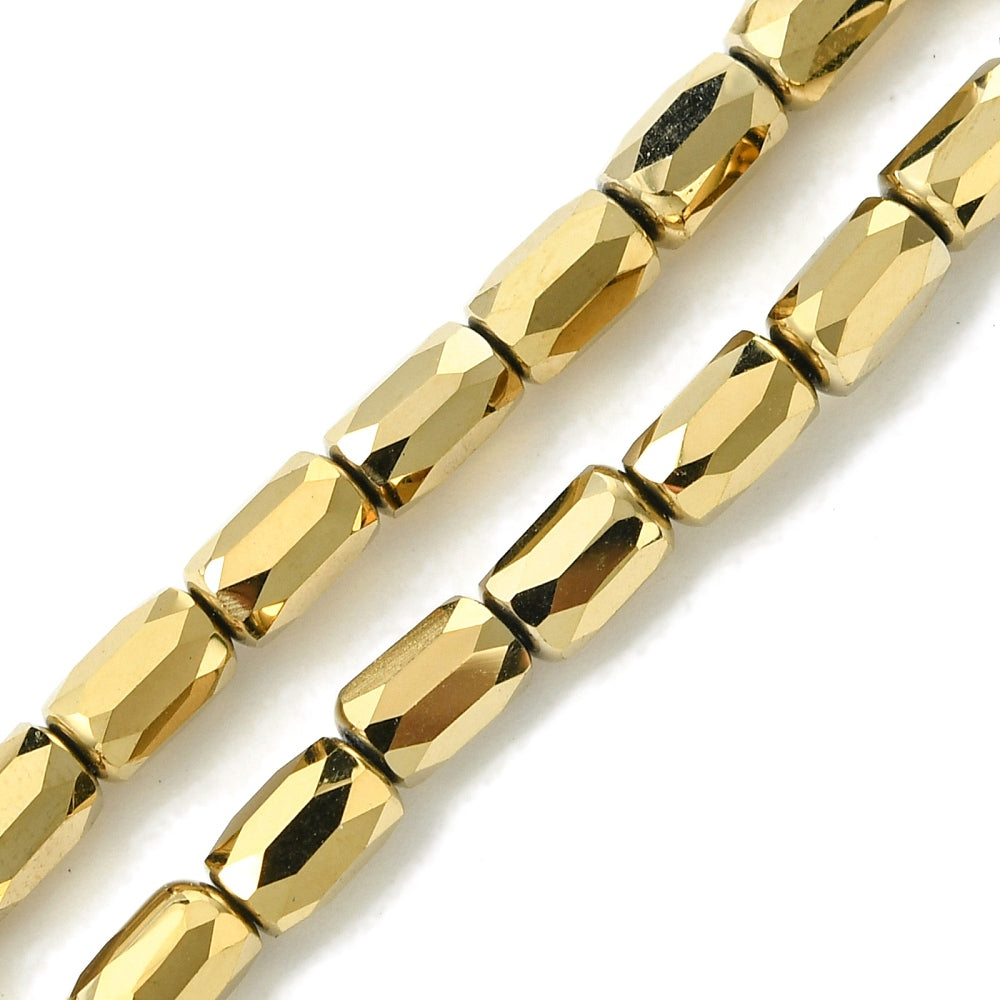 Gold Electroplated Glass Beads – Full Rainbow Faceted Column, 6×4mm Th ...