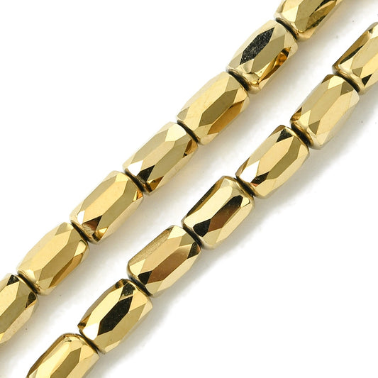 Gold Electroplated Glass Beads – Full Rainbow Faceted Column, 6×4mm The Pink Bead Shop