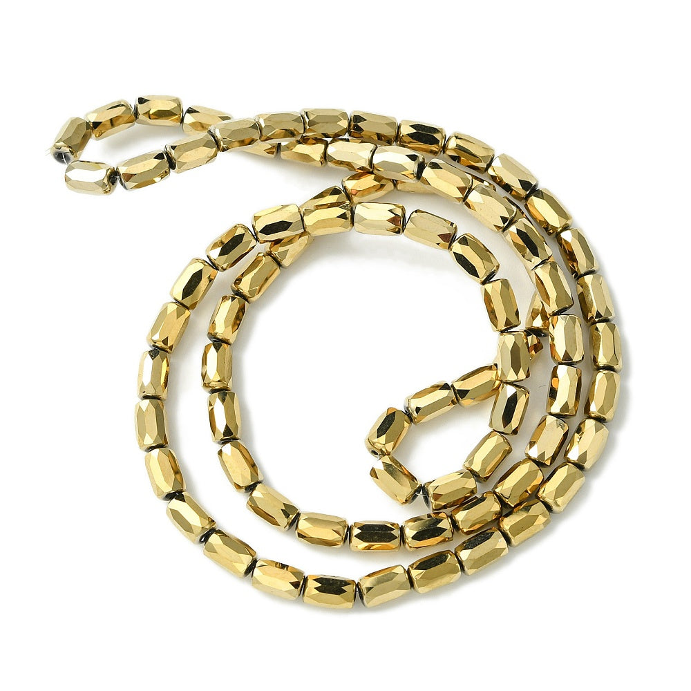 Gold Electroplated Glass Beads – Full Rainbow Faceted Column, 6×4mm The Pink Bead Shop