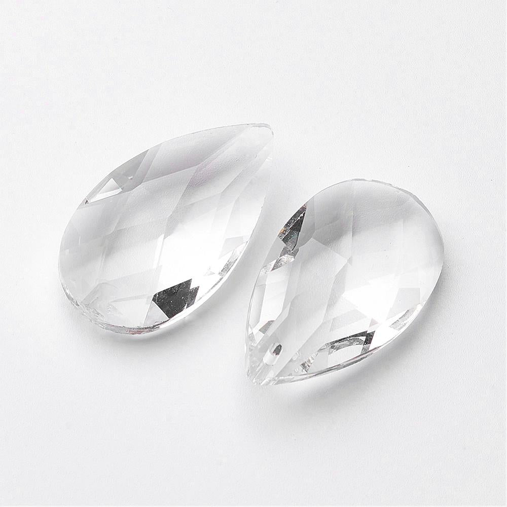 Clear Faceted Glass Teardrop Pendants – 38x22mm Bulk | The Pink Bead Shop Canada