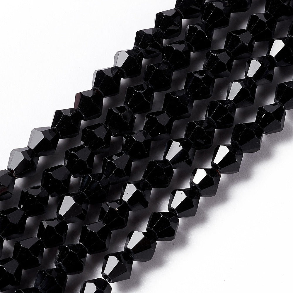 Imitation Austrian Crystal Black Faceted Bicone Glass Beads 6mm | The Pink Bead Shop Canada