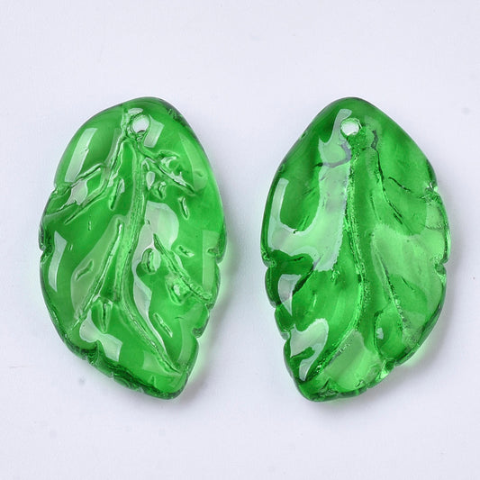 Glass Leaf Pendants – Transparent Spray Painted – Approx. 27mm Bulk The Pink Bead Shop