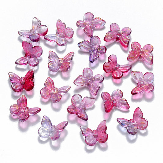 Glitter Butterfly Glass Charms – Mixed Pink & Blue 11mm | Pack of 20 | The Pink Bead Shop Canada