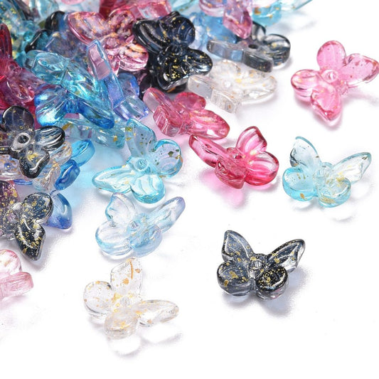Glitter Butterfly Glass Charms Mixed Colors 9.5x11mm | Pack of 10 | The Pink Bead Shop Canada