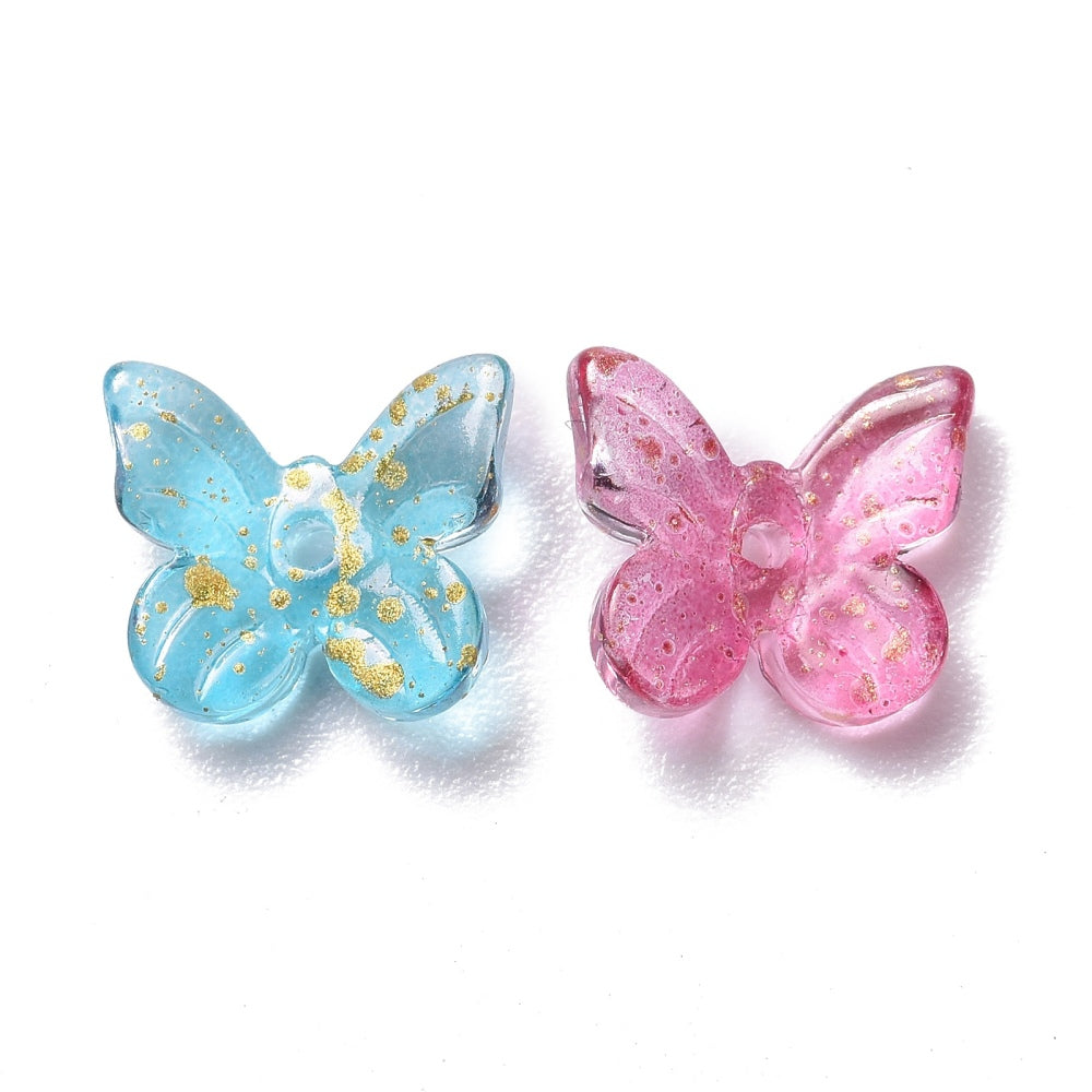 Glitter Butterfly Glass Charms Mixed Colors 9.5x11mm | Pack of 10 | The Pink Bead Shop Canada