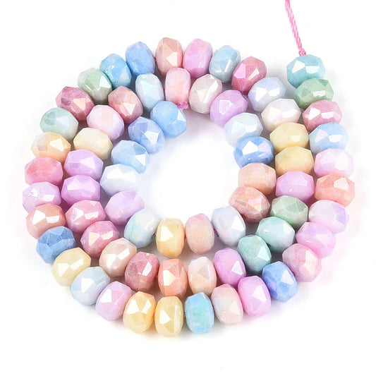Assorted AB Electroplated Glass Beads Strand – Faceted Rondelle 8mm The Pink Bead Shop