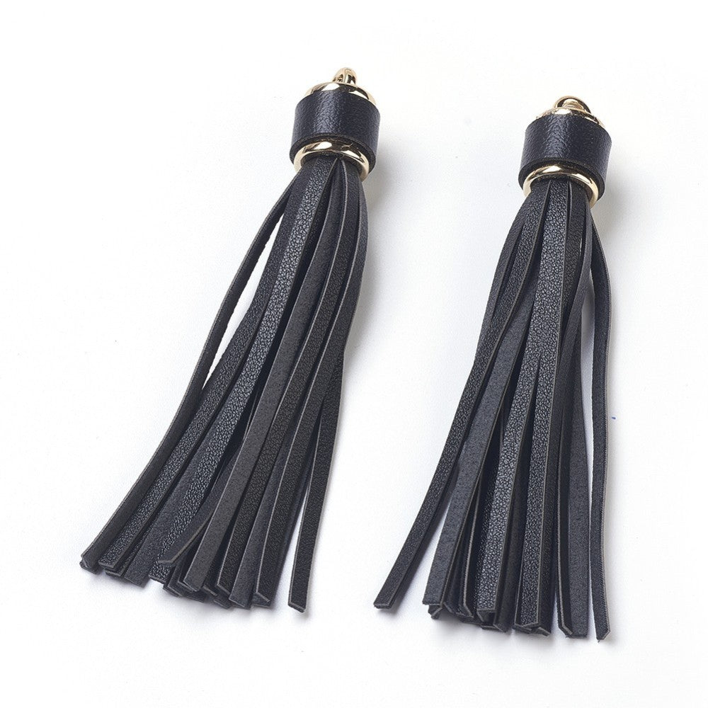 PU Leather Cord Tassel Big Pendants, with Plastic Clasps, Black