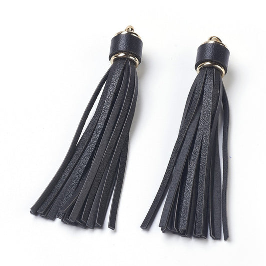 PU Leather Cord Tassel Big Pendants, with Plastic Clasps, Black