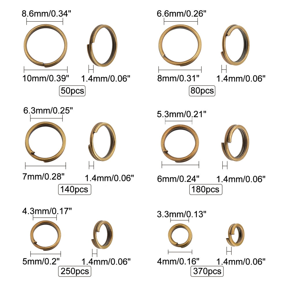 Split Rings Assorted Sizes – Antique Bronze (4mm–10mm, Approx. Box Set) | The Pink Bead Shop Canada
