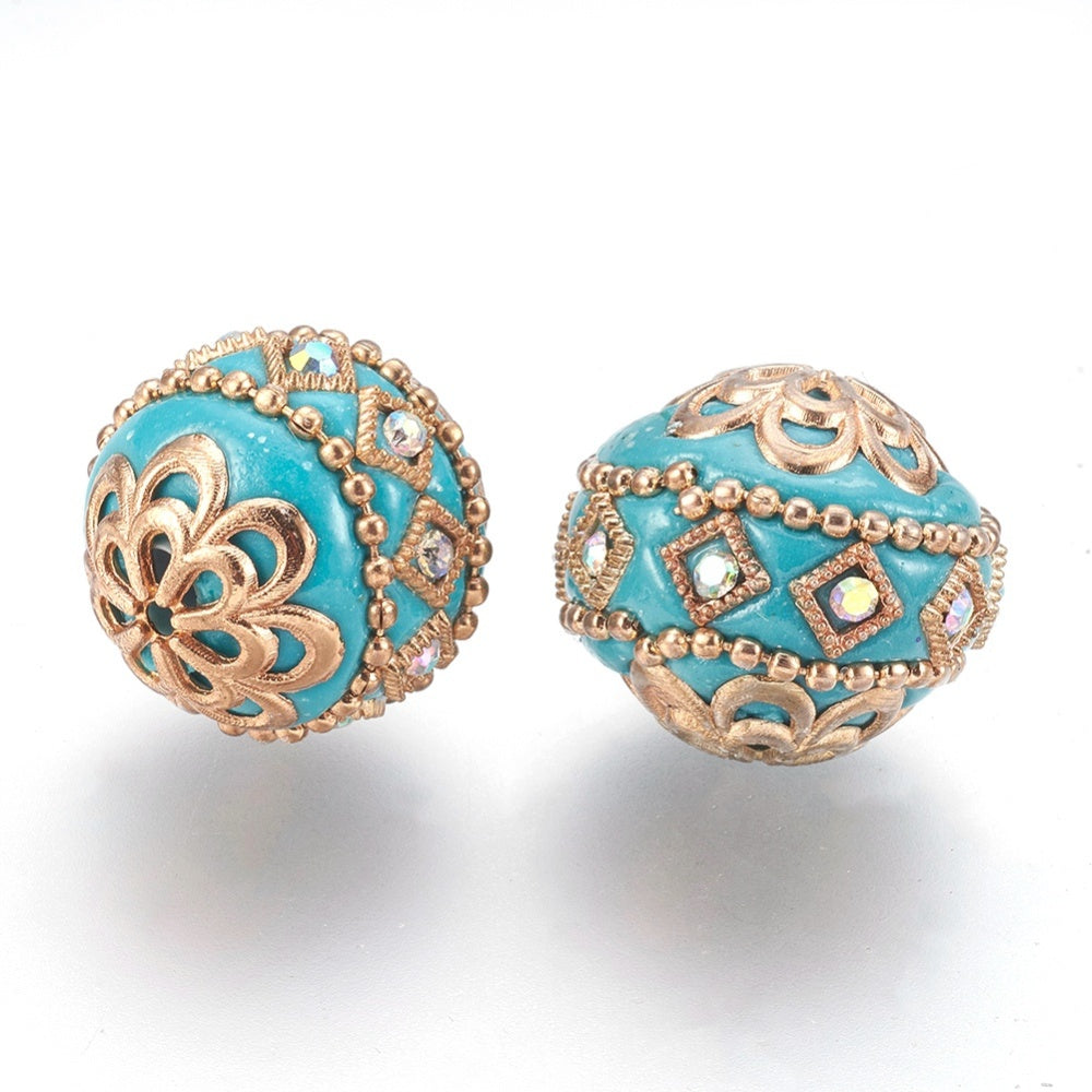 Handmade Indonesian Sky Blue Bead with Light Gold Metal Findings 19.5mm – Sold Individually | The Pink Bead Shop Canada