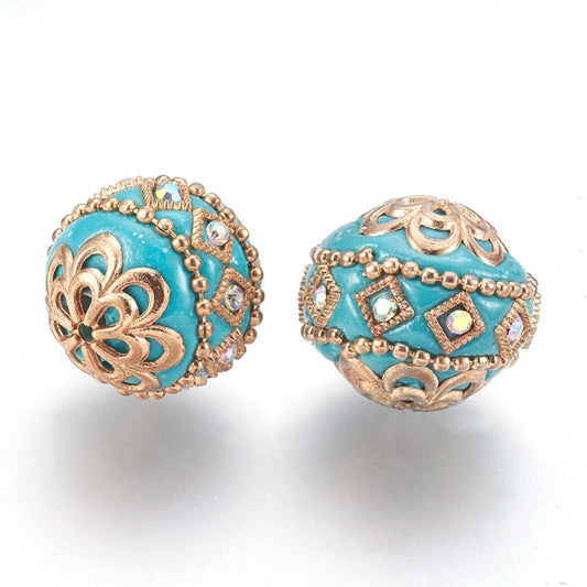 Handmade Indonesian Sky Blue Bead with Light Gold Metal Findings 19.5mm – Sold Individually | The Pink Bead Shop Canada