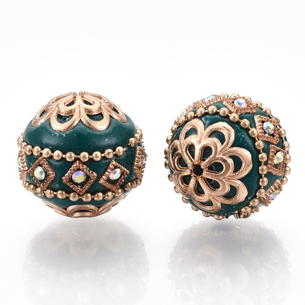 Handmade Indonesian Teal Bead with Light Gold Metal Findings 19.5mm – Sold Individually | The Pink Bead Shop Canada