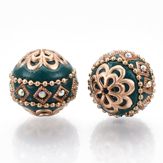 Handmade Indonesian Teal Bead with Light Gold Metal Findings 19.5mm – Sold Individually | The Pink Bead Shop Canada