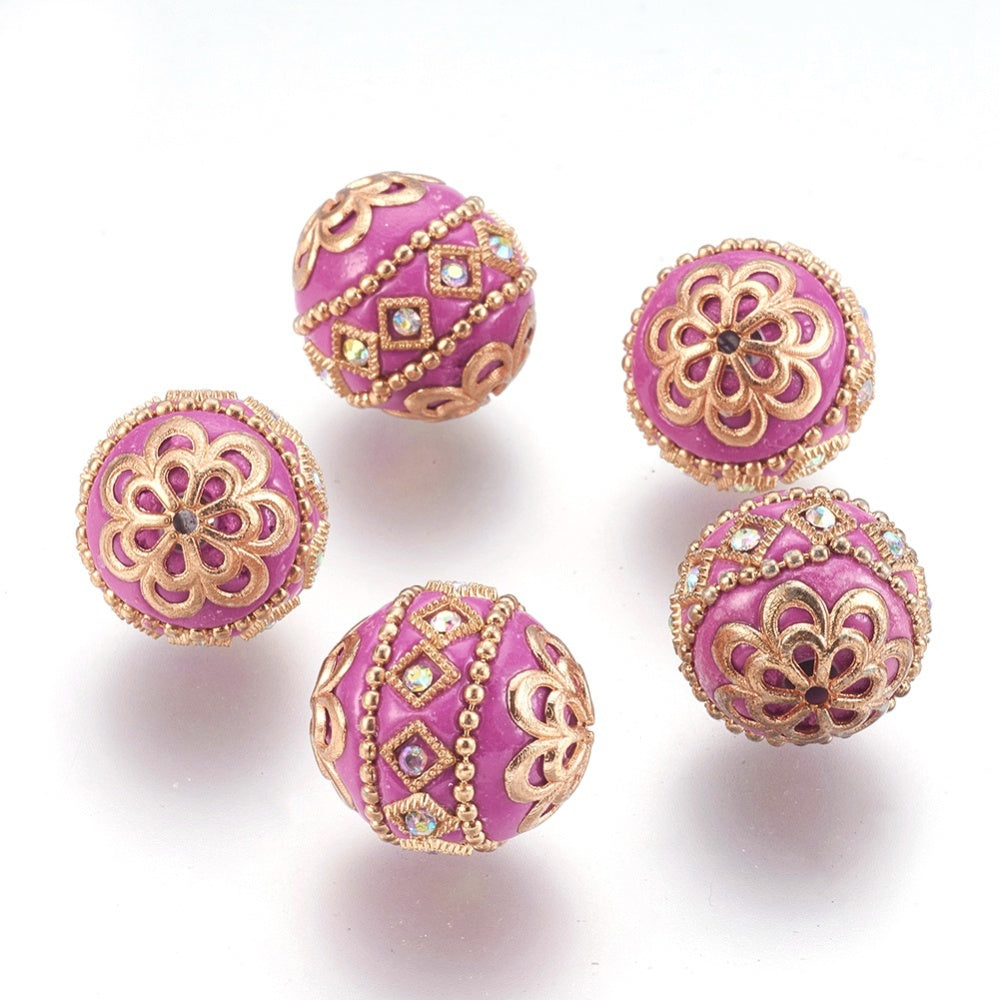 Handmade Indonesian Orchid Bead with Light Gold Metal Findings 19.5mm – Sold Individually | The Pink Bead Shop Canada