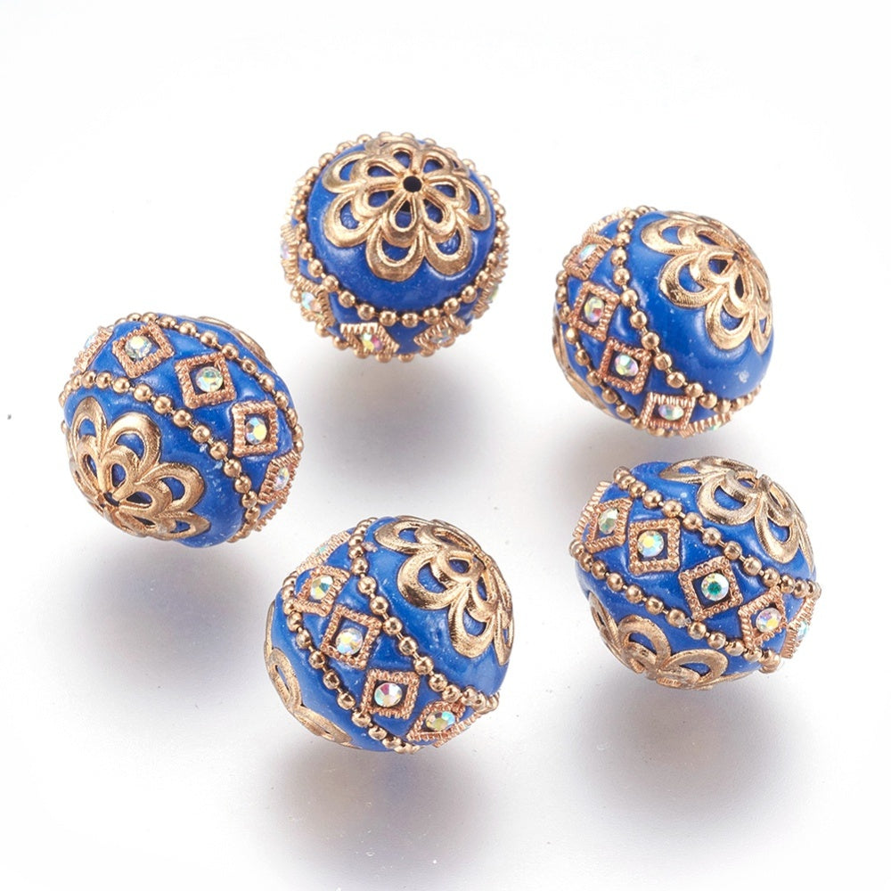 Handmade Indonesian Dodger Blue Bead with Light Gold Metal Findings 19.5mm – Sold Individually | The Pink Bead Shop Canada