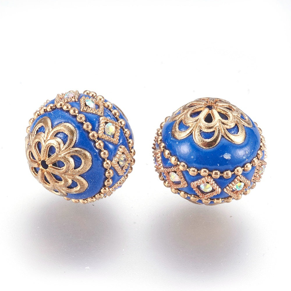 Handmade Indonesian Dodger Blue Bead with Light Gold Metal Findings 19.5mm – Sold Individually | The Pink Bead Shop Canada