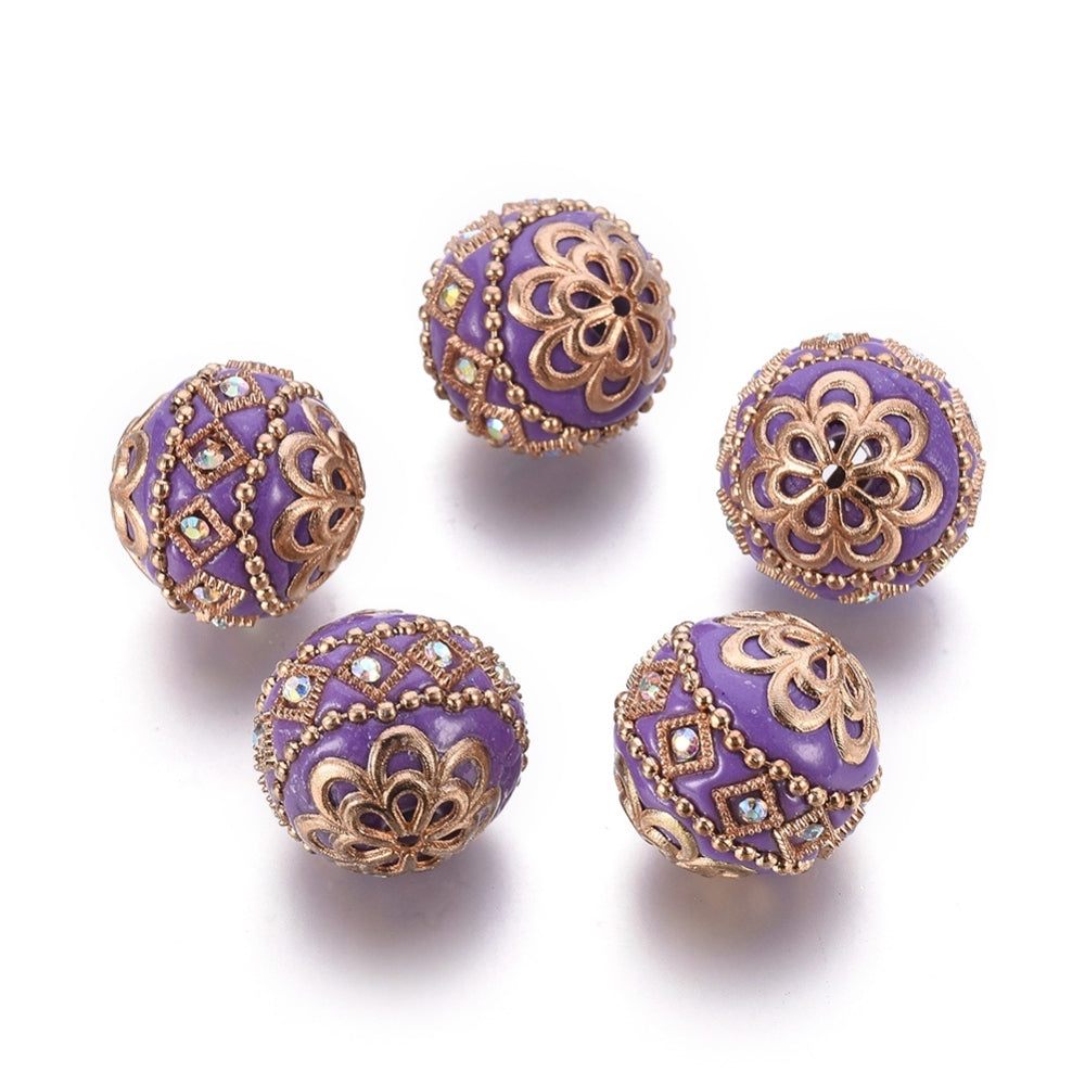 Handmade Indonesian Dark Orchid Bead with Light Gold Metal Findings 19.5mm – Sold Individually | The Pink Bead Shop Canada