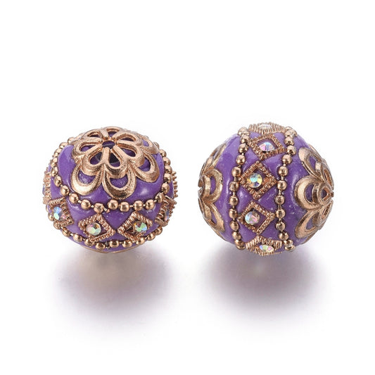 Handmade Indonesian Dark Orchid Bead with Light Gold Metal Findings 19.5mm – Sold Individually | The Pink Bead Shop Canada