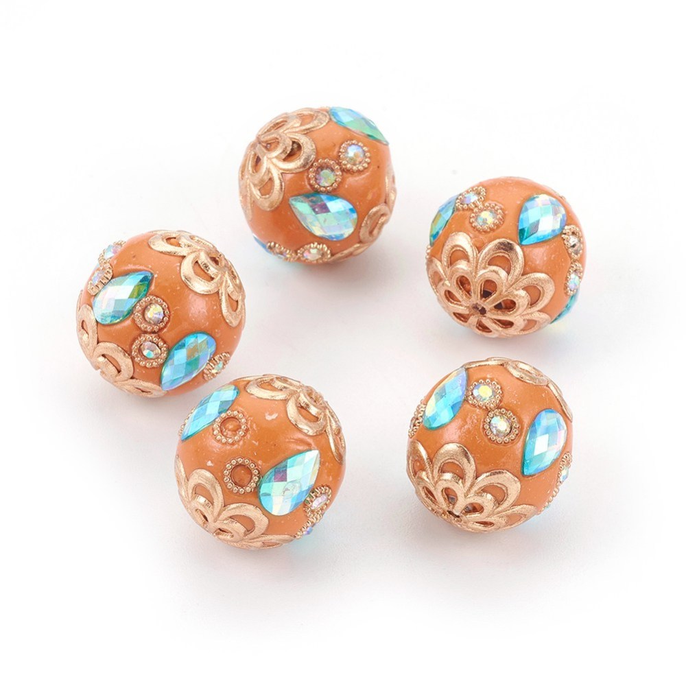 Chocolate & Light Gold Rhinestone Indonesia Bead – Sold Individually | The Pink Bead Shop Canada