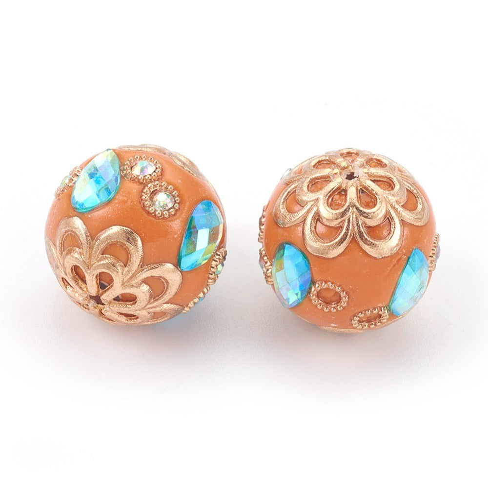Chocolate & Light Gold Rhinestone Indonesia Bead – Sold Individually | The Pink Bead Shop Canada