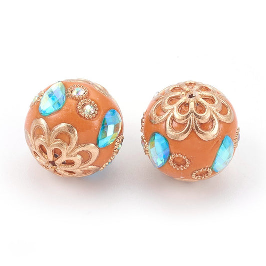 Chocolate & Light Gold Rhinestone Indonesia Bead – Sold Individually | The Pink Bead Shop Canada