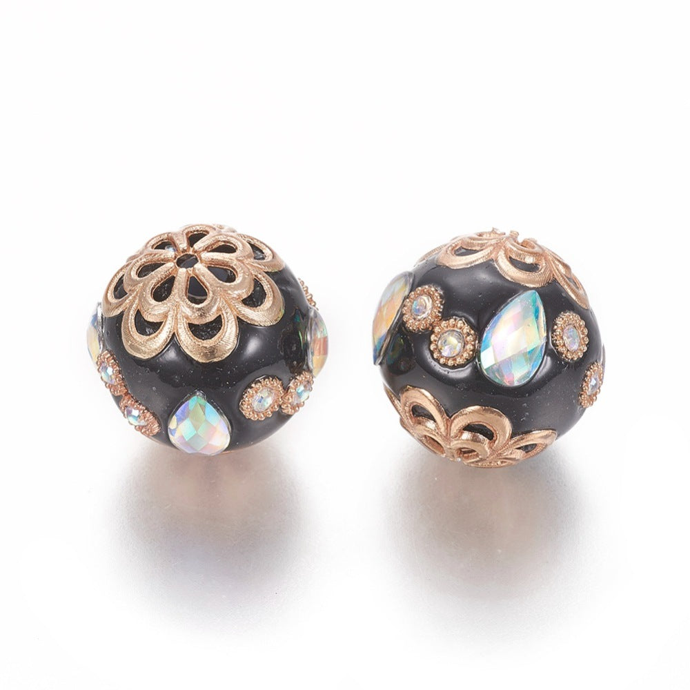 Black & Light Gold Rhinestone Indonesia Bead – Sold Individually | The Pink Bead Shop Canada