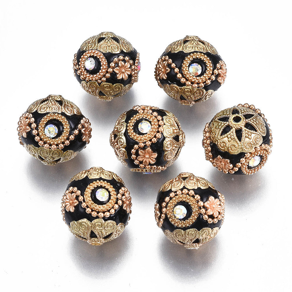 Black & Gold Crystal Rhinestone Indonesia Bead – Sold Individually | The Pink Bead Shop Canada