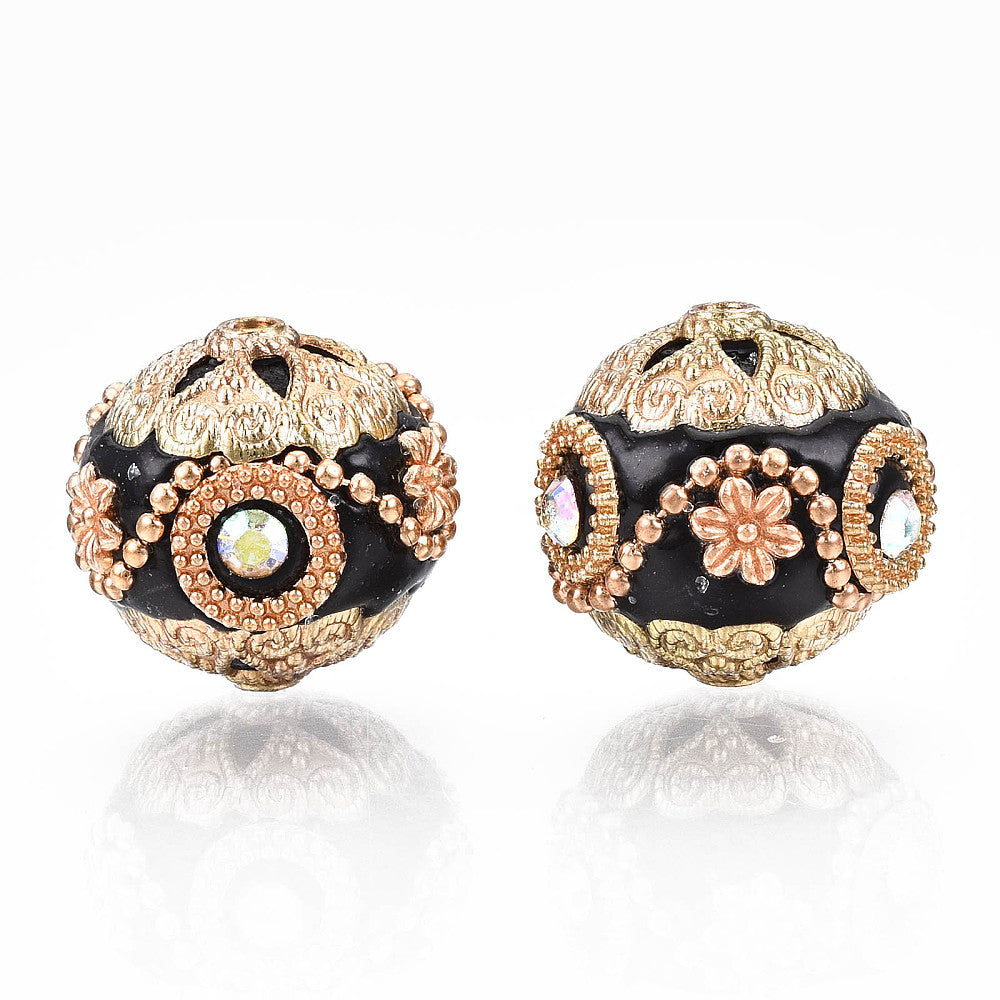 Black & Gold Crystal Rhinestone Indonesia Bead – Sold Individually | The Pink Bead Shop Canada