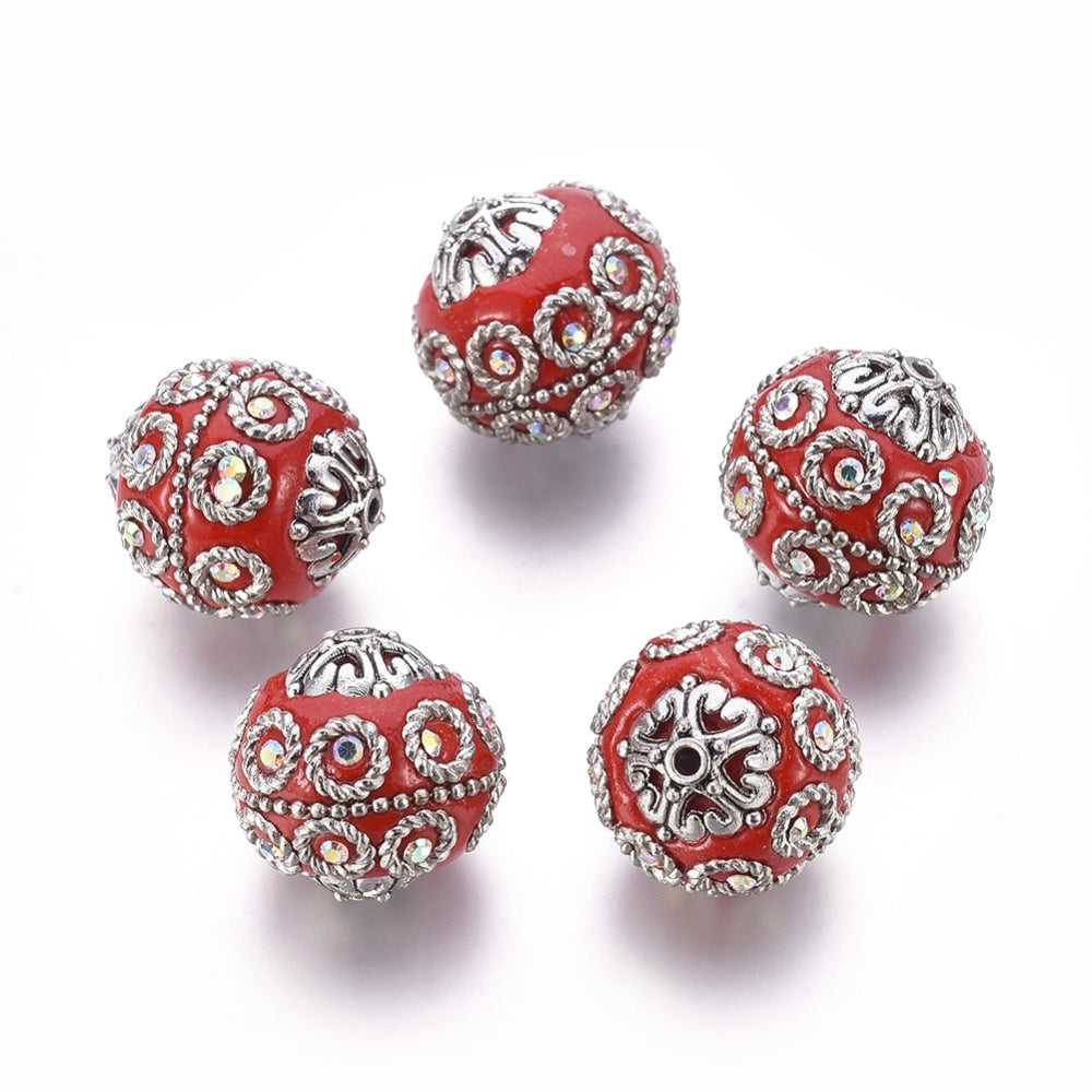 Red & Antique Silver Indonesia Bead – Sold Individually | The Pink Bead Shop Canada
