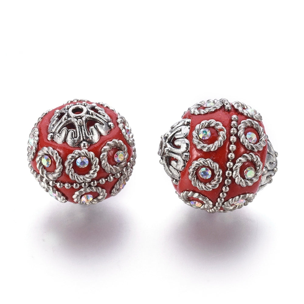 Red & Antique Silver Indonesia Bead – Sold Individually | The Pink Bead Shop Canada