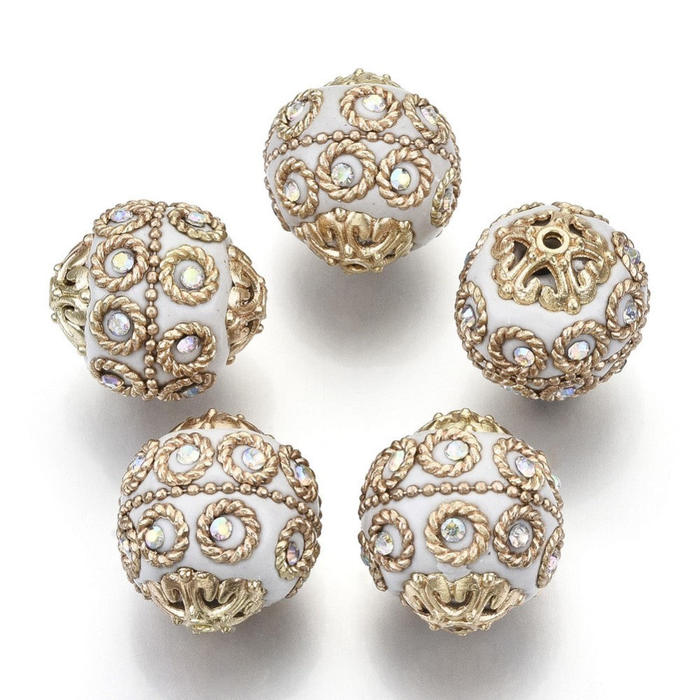 White & Light Gold Indonesia Bead – Sold Individually | The Pink Bead Shop Canada