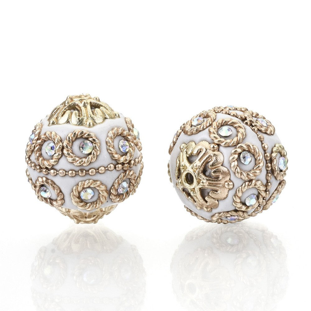 White & Light Gold Indonesia Bead – Sold Individually | The Pink Bead Shop Canada