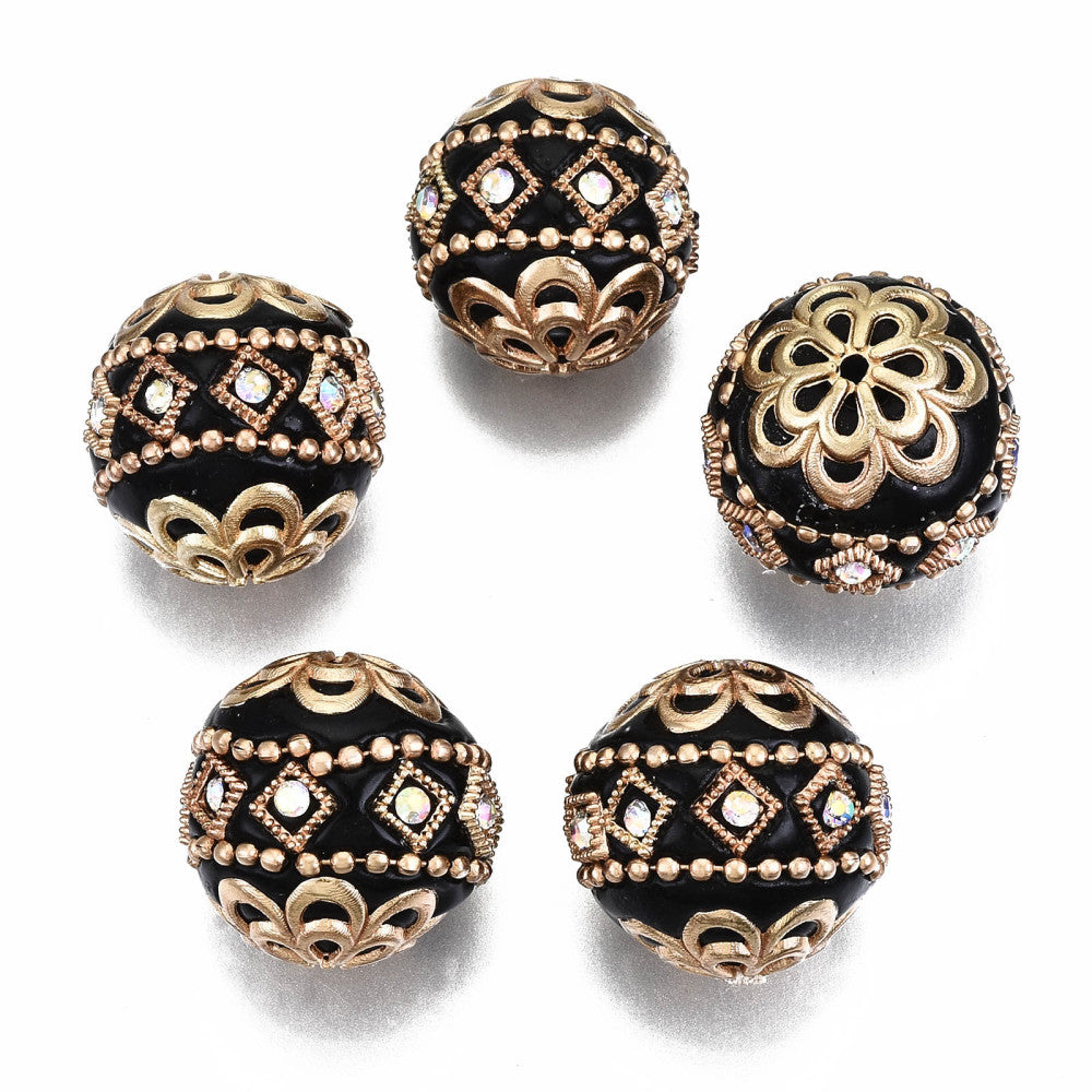 Black & Gold Crystal Rhinestone Indonesia Bead – Sold Individually | The Pink Bead Shop Canada