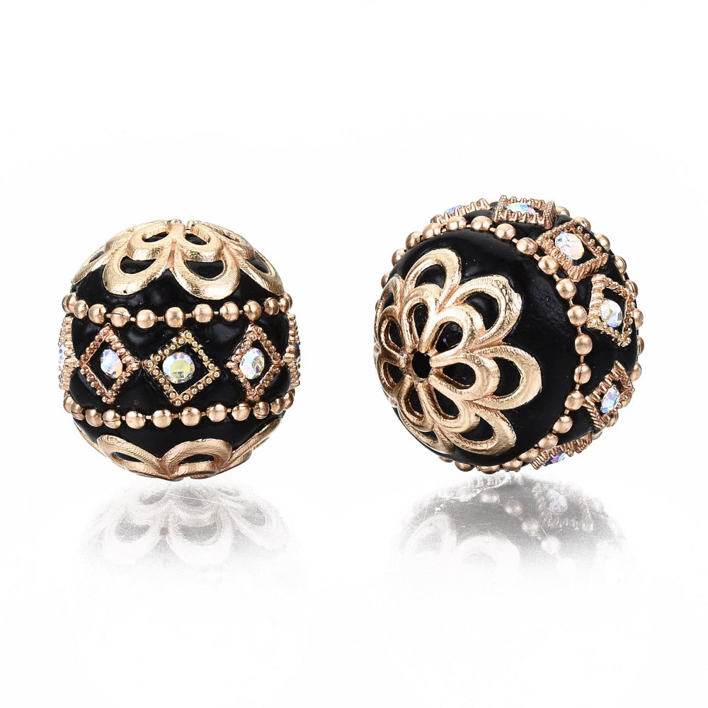 Black & Gold Crystal Rhinestone Indonesia Bead – Sold Individually | The Pink Bead Shop Canada