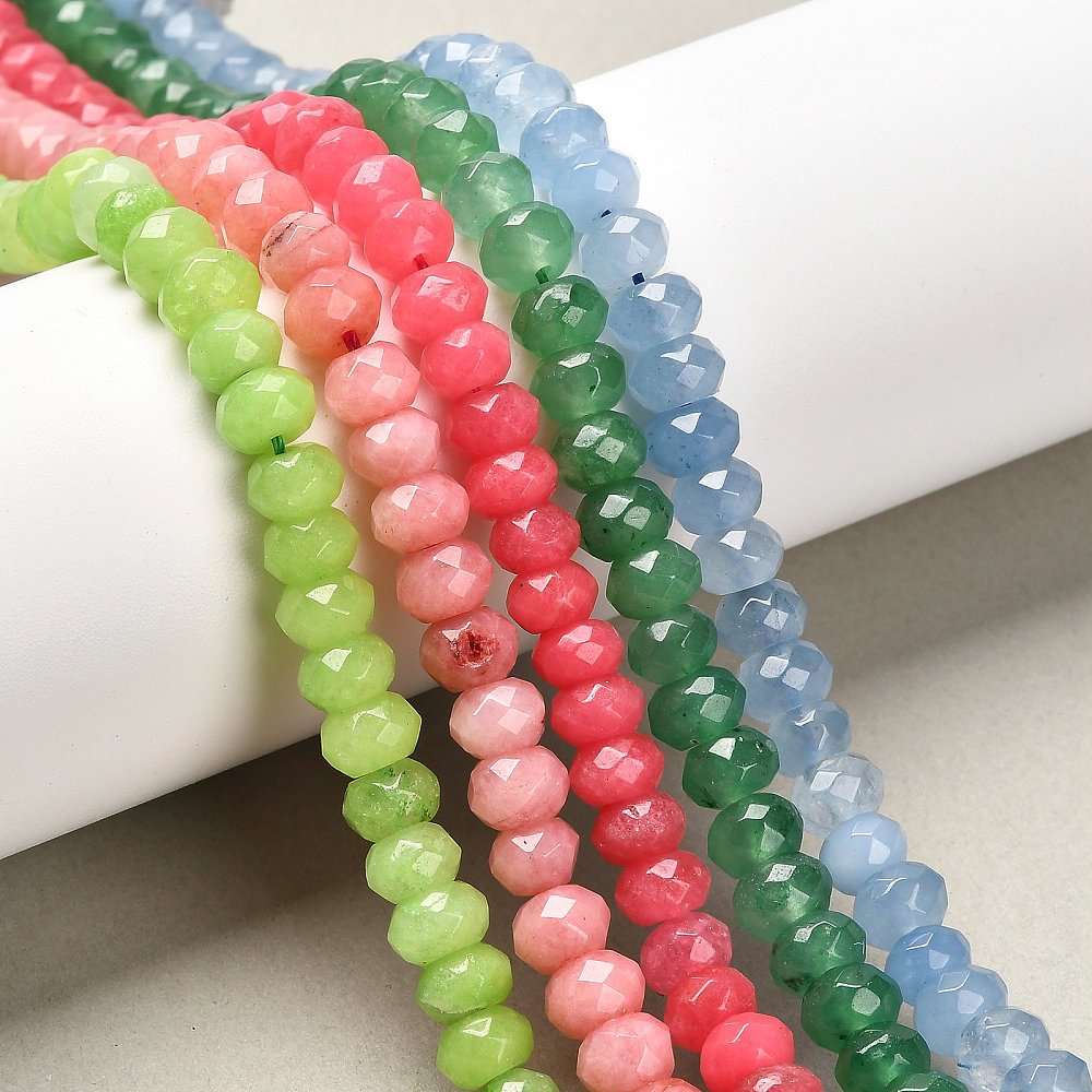Dyed White Jade Faceted Rondelle Mixed Color Beads 8x5mm Strand | The Pink Bead Shop Canada