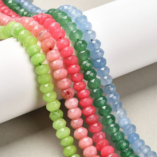 Dyed White Jade Faceted Rondelle Mixed Color Beads 8x5mm Strand | The Pink Bead Shop Canada