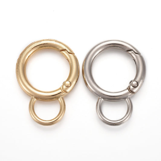 Spring Gate Rings with Loop – Alloy Circle Key Rings for Bag Charms & DIY, Gold & Silver Finish, 33×24×3.5mm, Hole 9×7mm (Pack of 2) The Pink Bead Shop