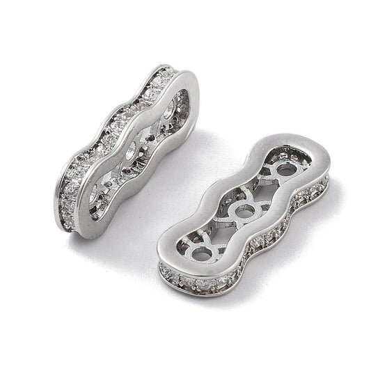 Micro Pave CZ Wavy Oval Multi-Strand Spacer Bar | 3 Hole | Platinum Plated The Pink Bead Shop